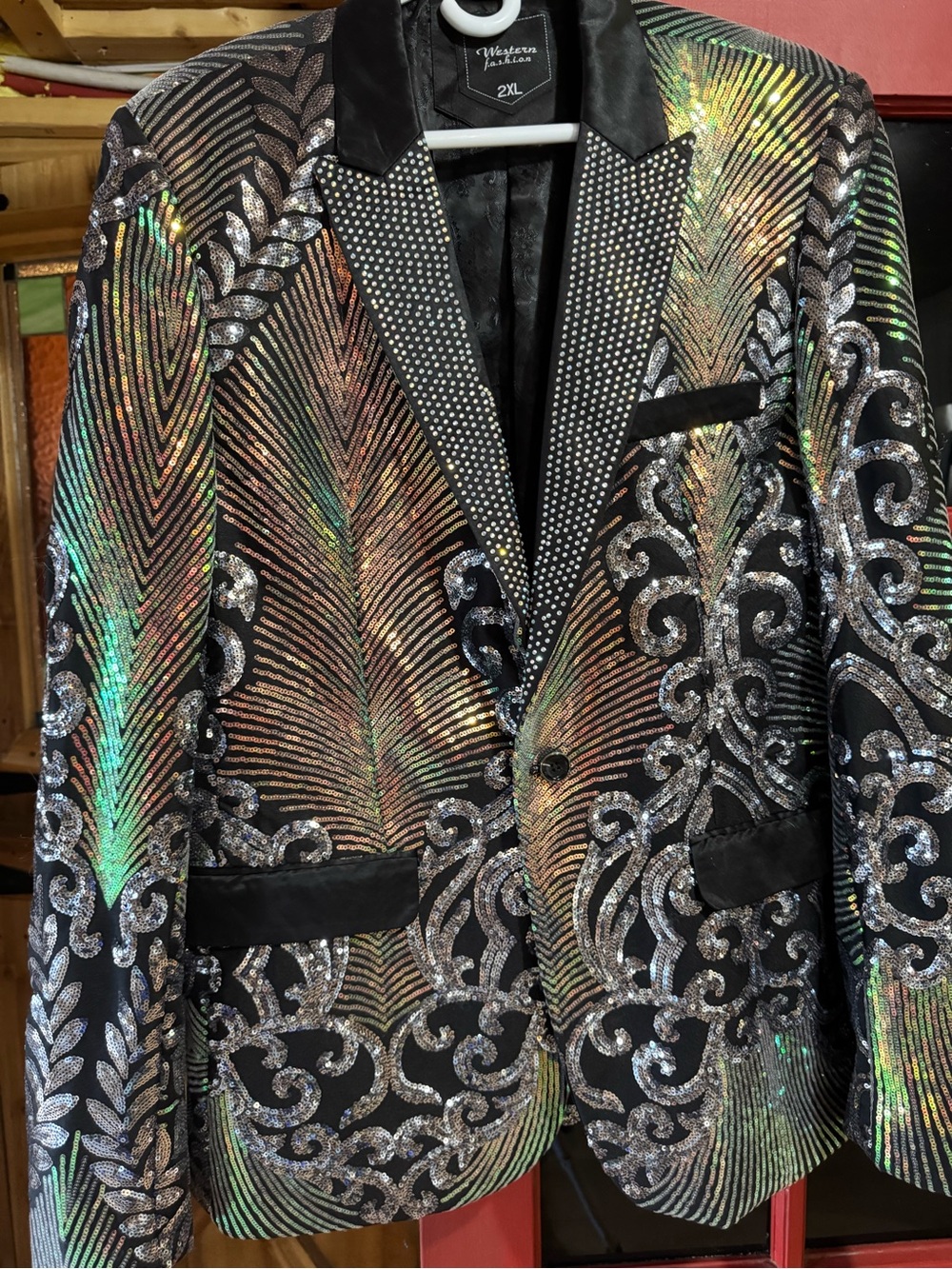 Men's Black Sequin Embellished Blazer Jacket